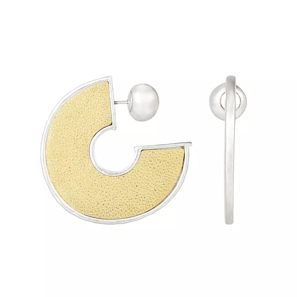 Bella Uno Silver Tone Leather Hoop Earrings, Women's, Two Tone Product Image