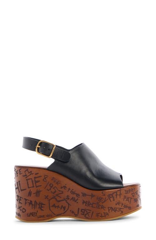 CHLOÉ Maxime Leather Slingback Platform Wedge Sandals In Black Product Image