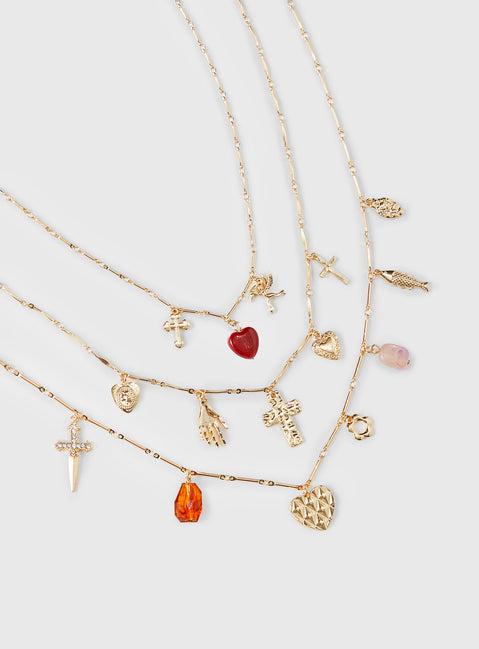 Kiss And Tell Layered Charm Necklace Gold Product Image