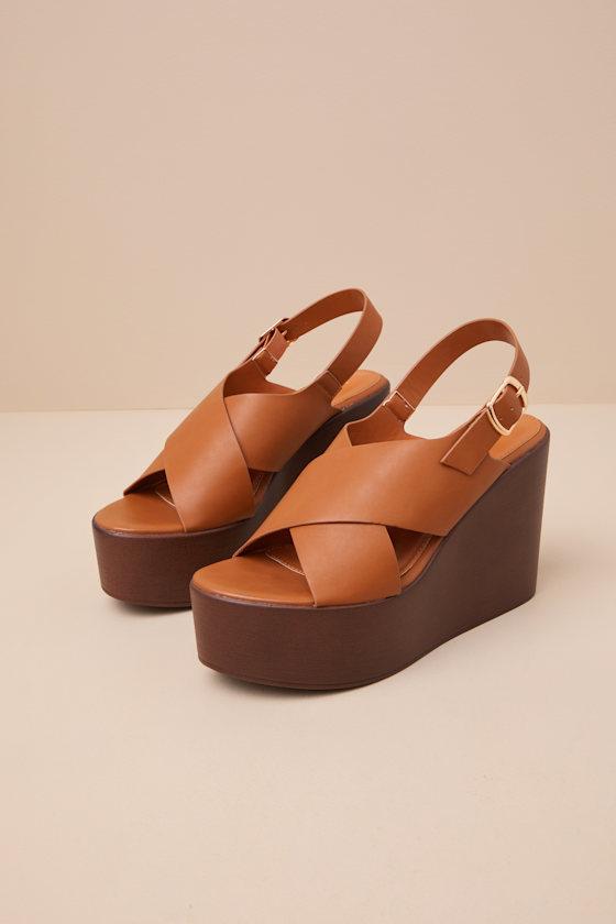 Steena Tan Platform Wedge Sandals Product Image