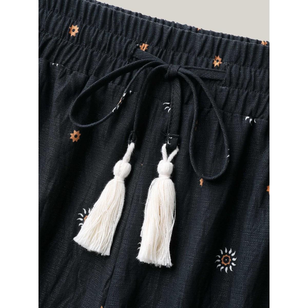 Plus Size Paisley Print Wide-Leg Airy Pants Women BlackFlower Boho Wide Leg Mid Rise Vacation Pants BloomChic 30/6X Product Image