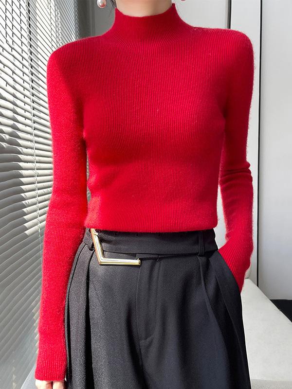 Casual Skinny Long Sleeves Solid Color Half Turtleneck Sweater Tops Product Image