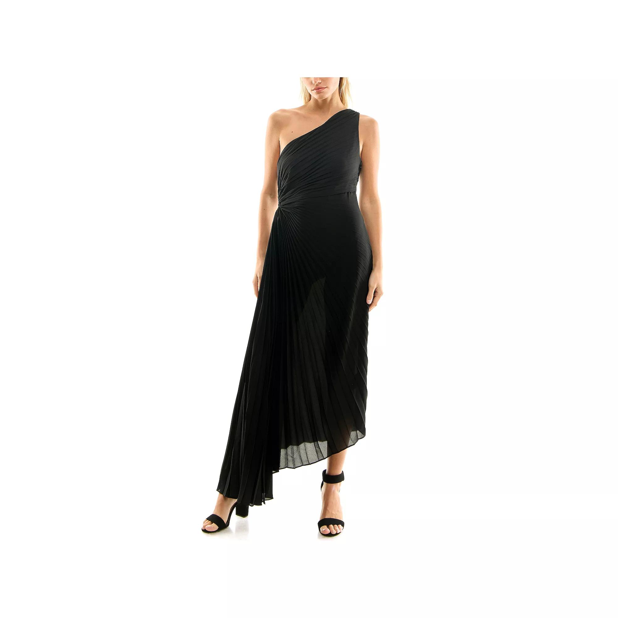 Women's Nicole Miller One Shoulder Pleated Dress, Size: 14, Black Product Image