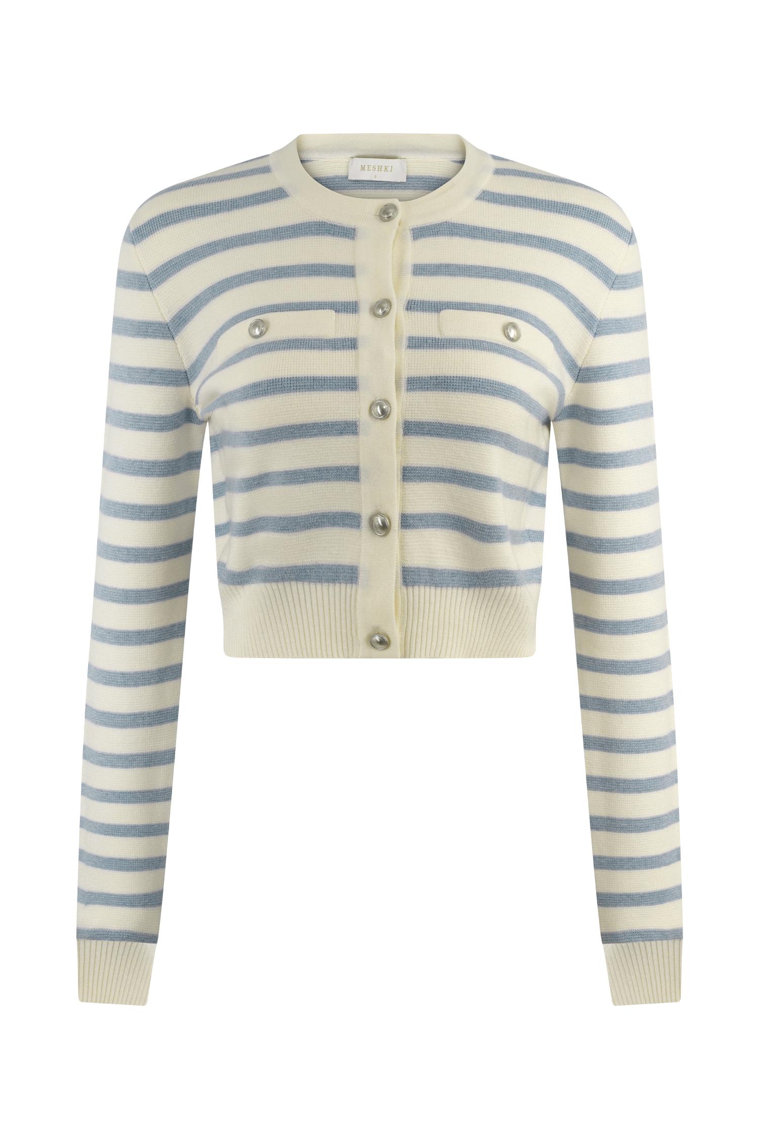 Tanner Striped Knit Cardigan - Light Blue/White Product Image