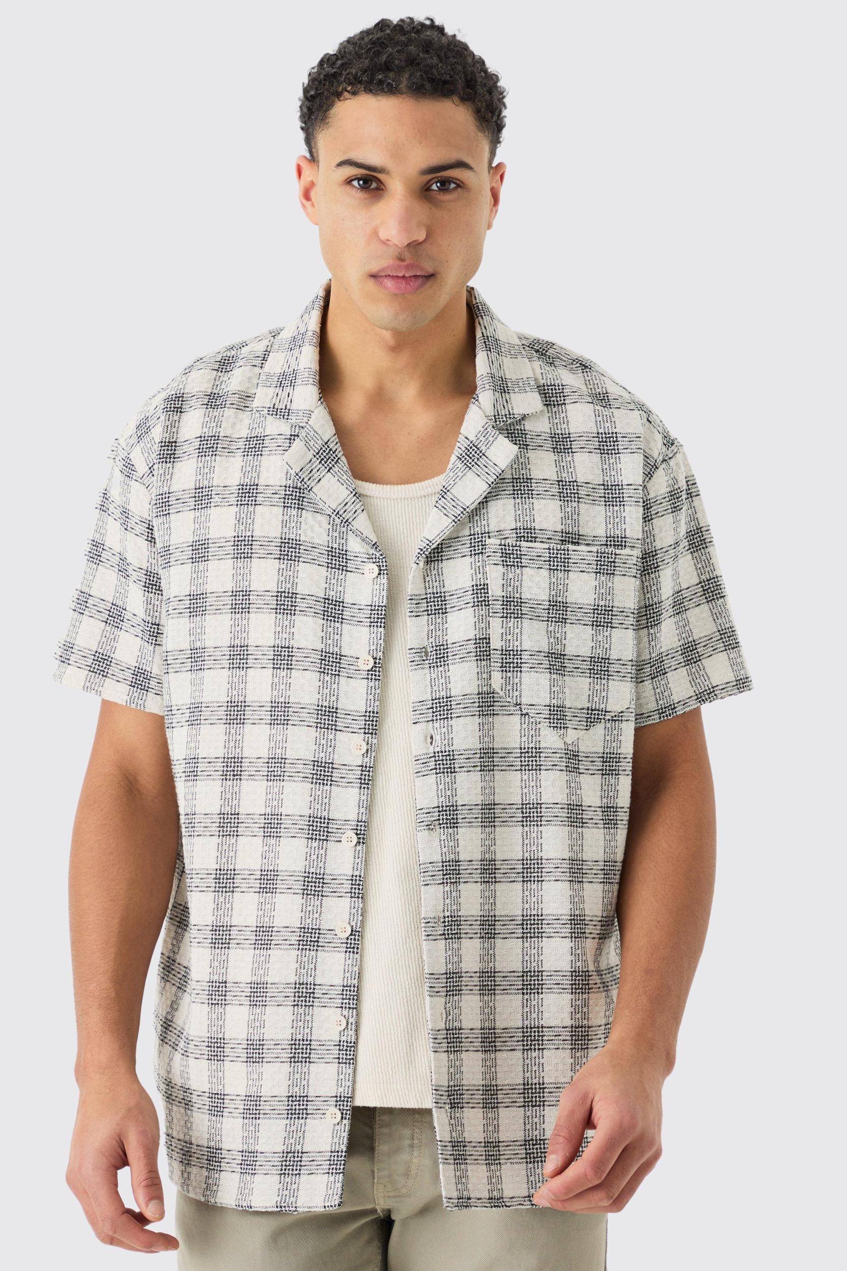 Oversized Textured Contrast Flannel Shirt | boohooMAN USA Product Image
