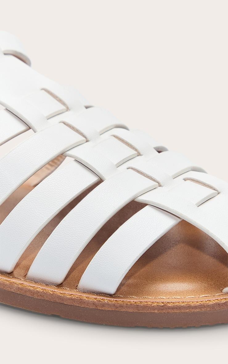 White Faux Leather Gladiator Cage Flat Sandals Product Image