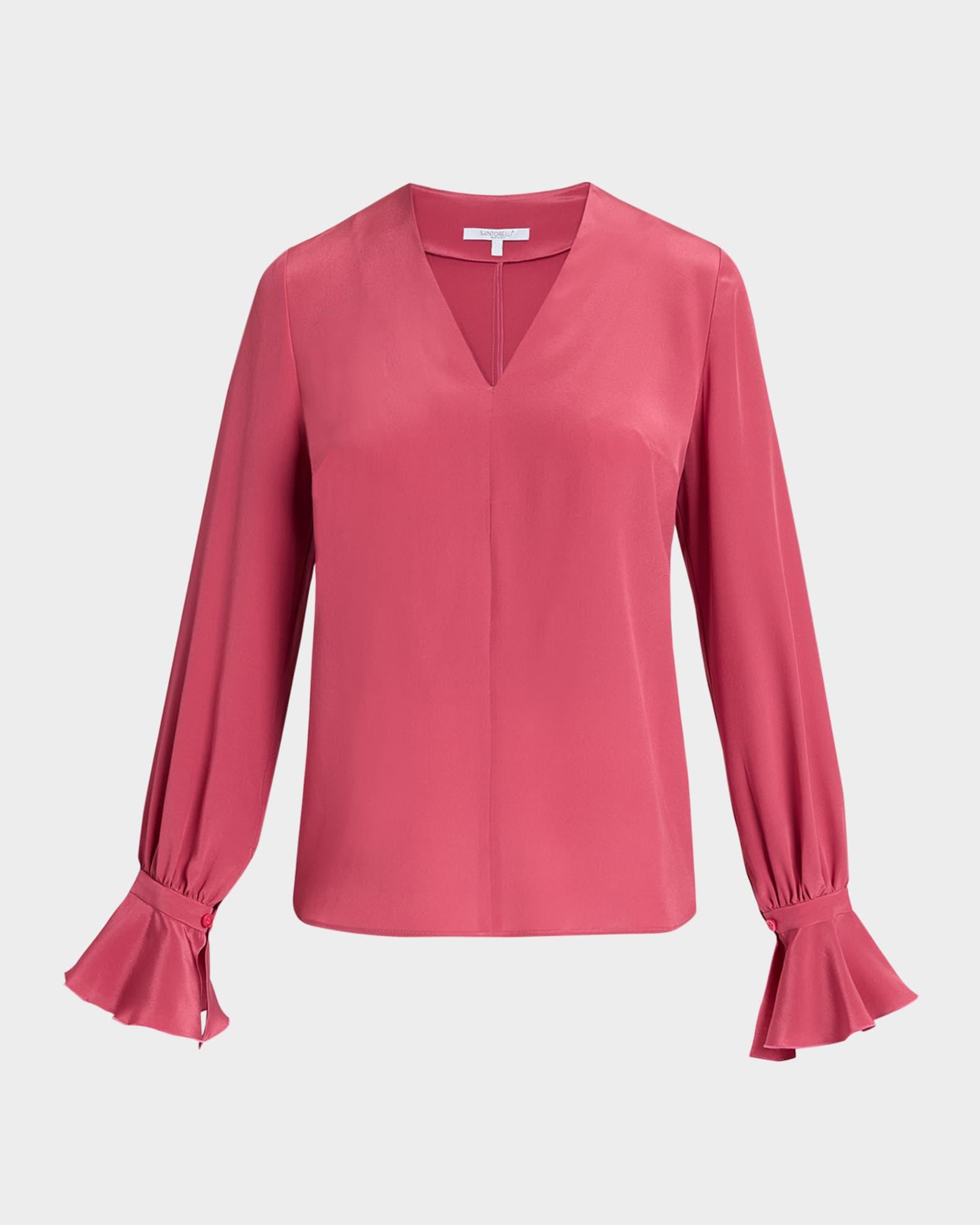 Rue Ruffle-Cuff Silk Crepe De Chine Blouse Product Image