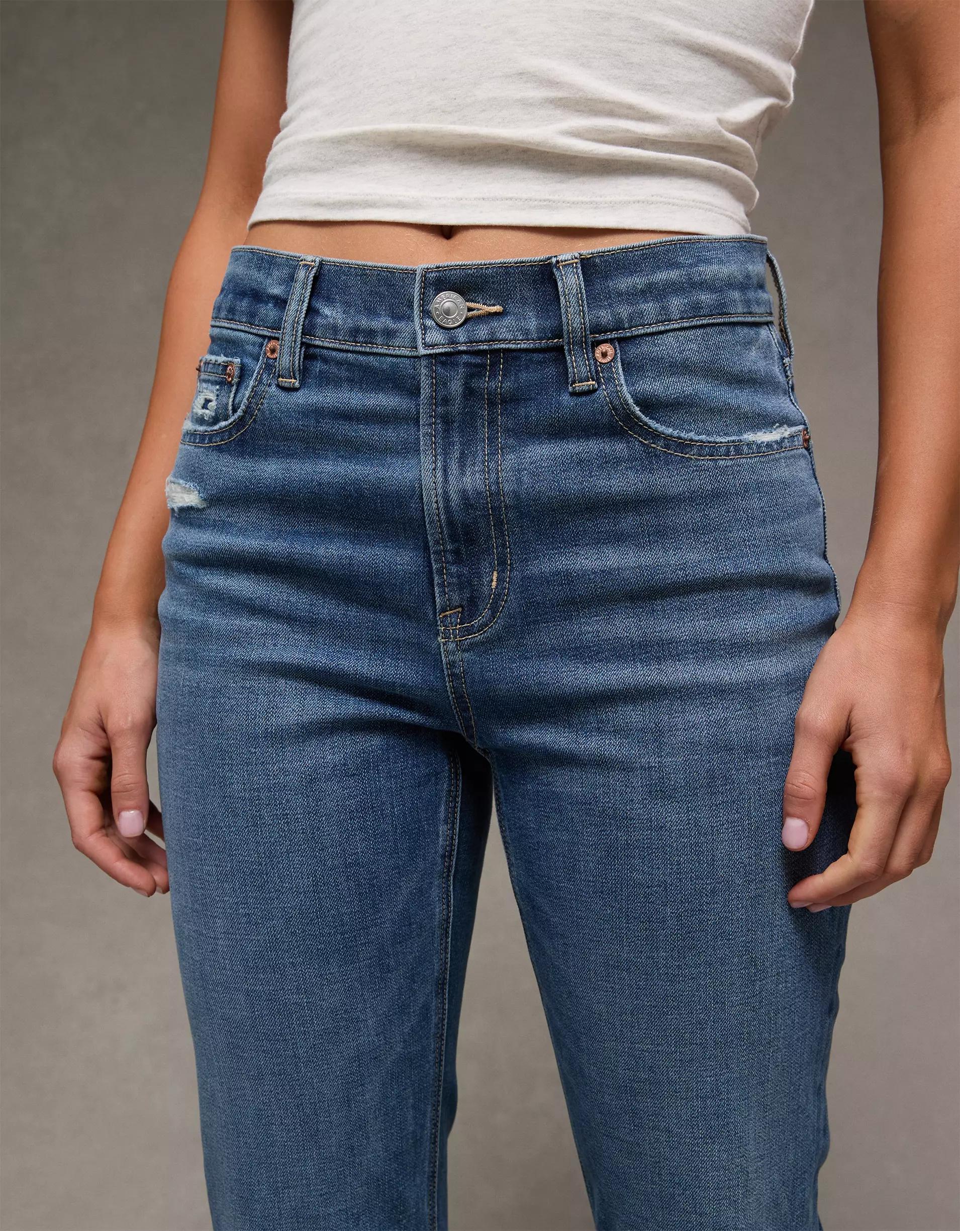 AE Stretch Ripped Super High-Waisted Straight Jean Product Image