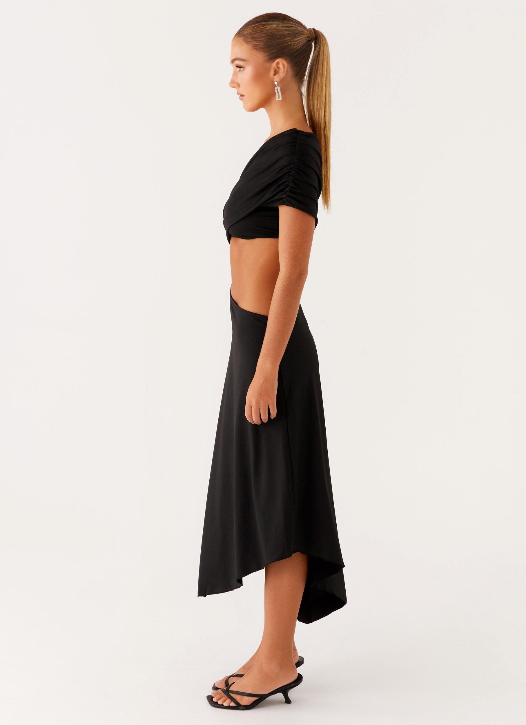 Angelina Asym Midi Dress - Black Product Image