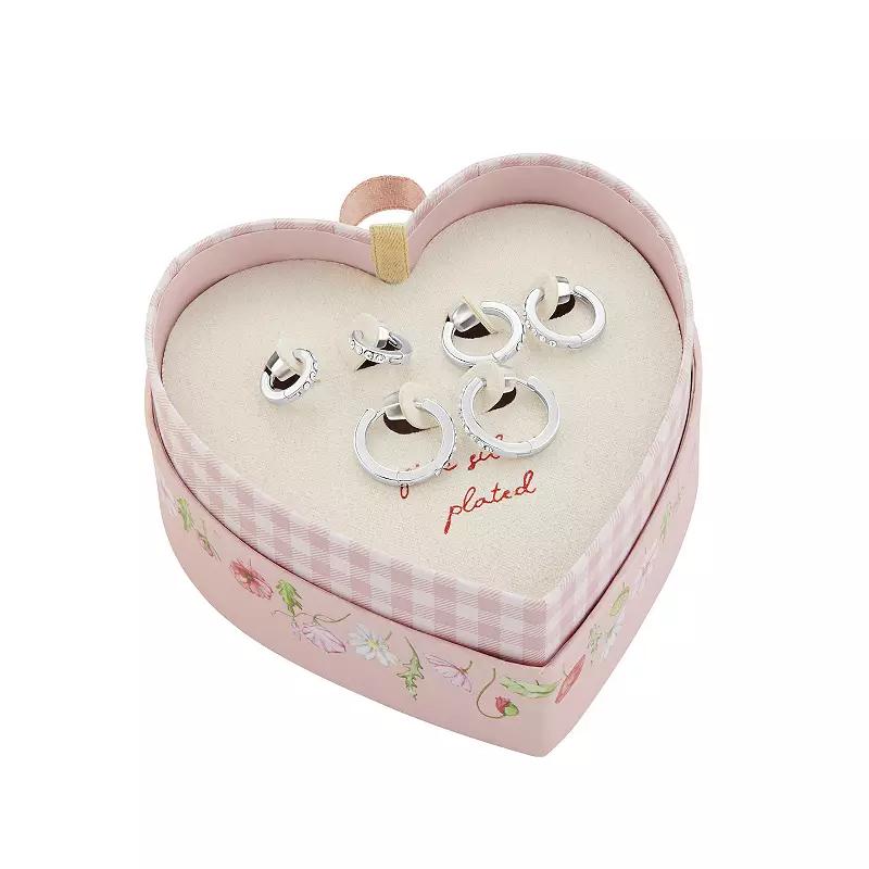 Brilliance Fine Silver Plated Graduated Pave Crystal Hoop Earrings Trio Set, Women's, Silver Tone Product Image