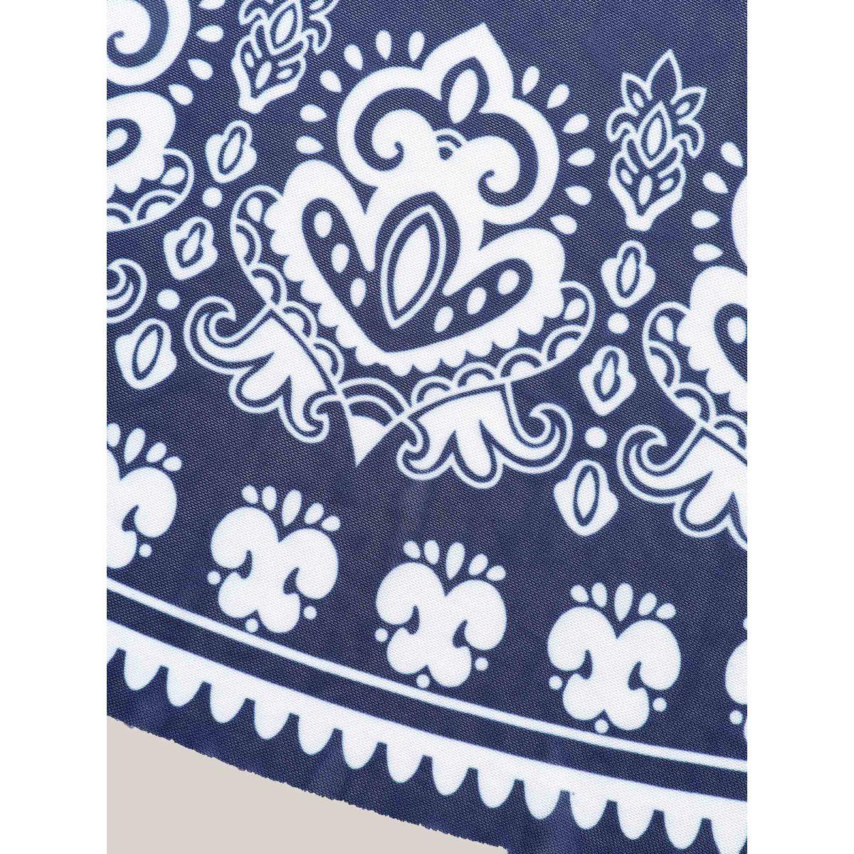 Plus Size Boho Print Mesh V-Neck Swim Dress Women's Swimwear Indigo Beach Bodycon V-neck High stretch Curve Swim Dresses BloomChic 10/M Product Image