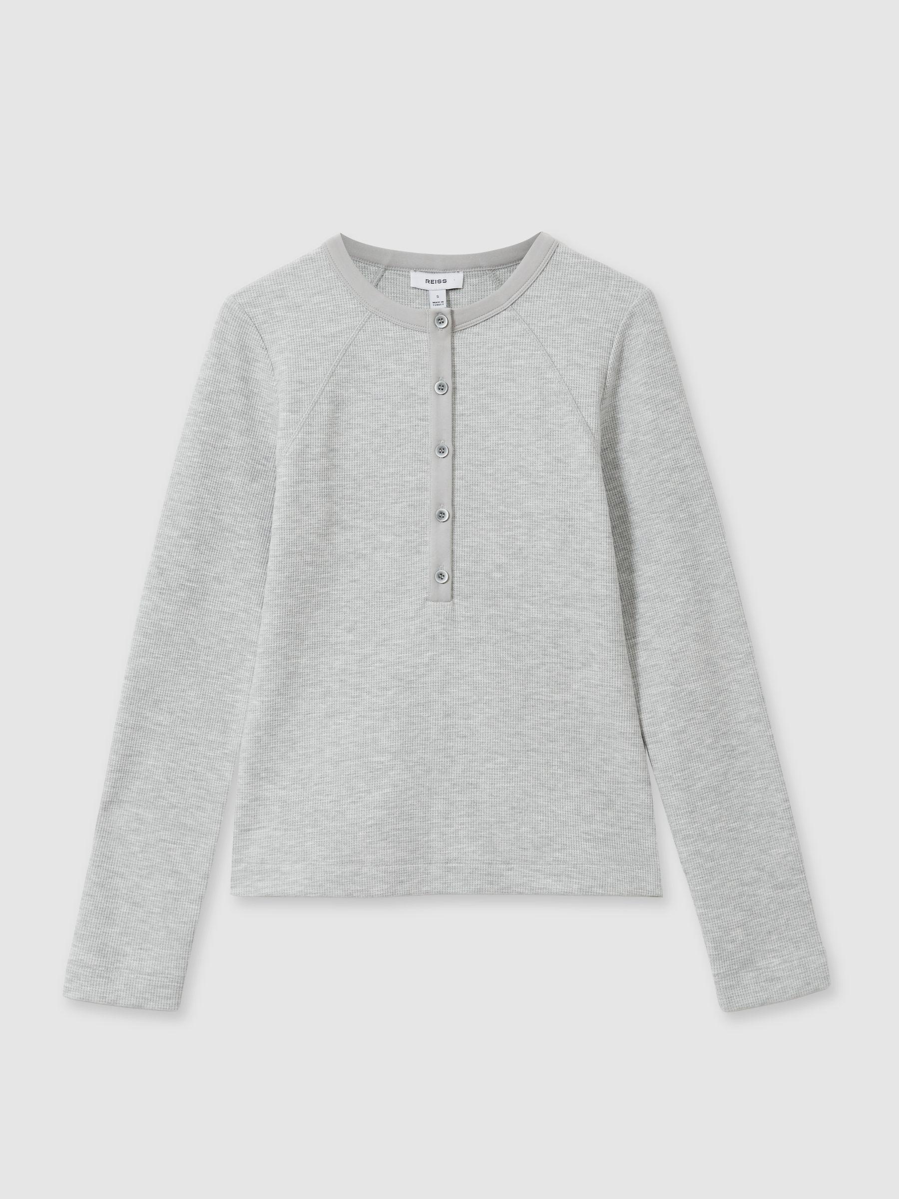 Waffle Jersey Henley Top with Cotton in Grey Marl Product Image