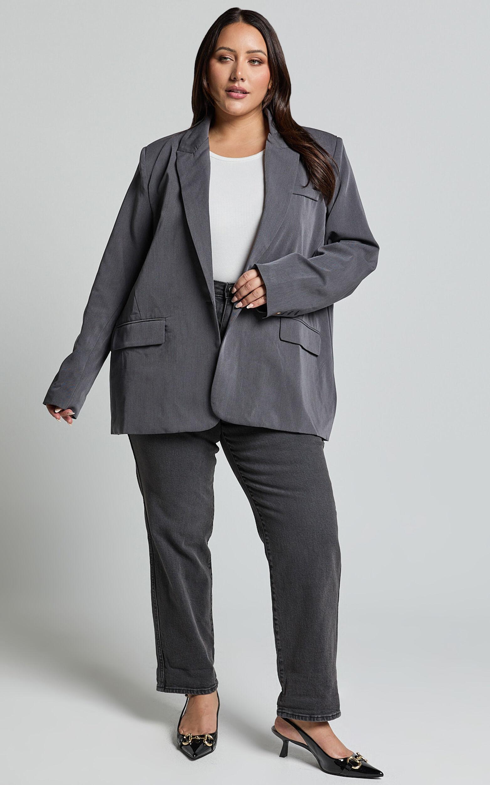 Caralina Blazer - Oversized Single Breasted Blazer in Charcoal Product Image