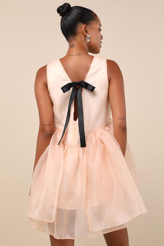 Bloom Blush Pink Organza Stud Tie-Back Ribbon Mini Dress Product Image