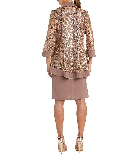 R & M Richards Long Sleeve Crew Neck Sequin Mesh 2-Piece Jacket Dress Product Image
