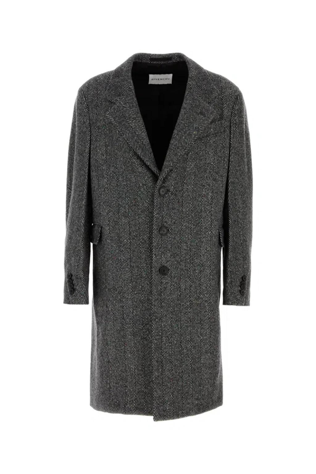 GIVENCHY Men Wool Blend Coat With Herringbone Motif In Multi Product Image