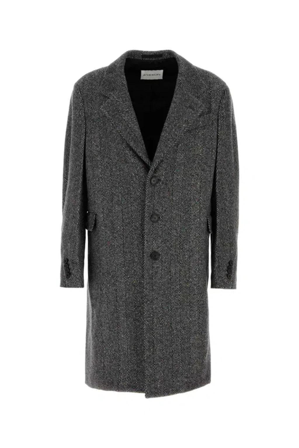 GIVENCHY Men Wool Blend Coat With Herringbone Motif In Multi Product Image