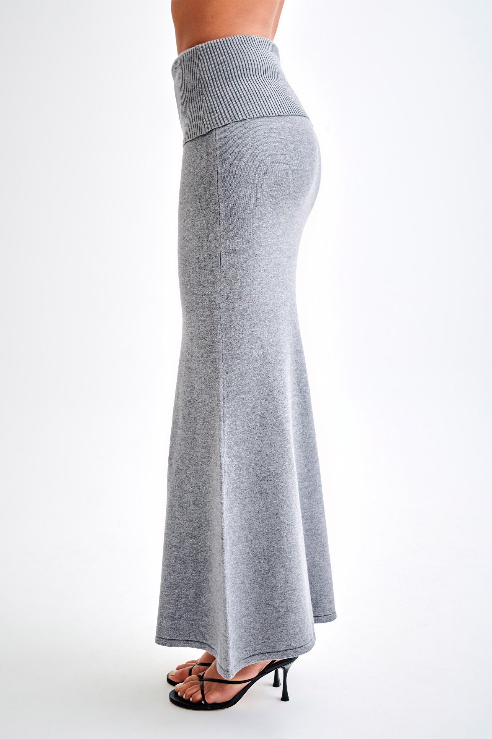 Karlie Knit Maxi Skirt With Ribbed Waist - Charcoal Marle Product Image
