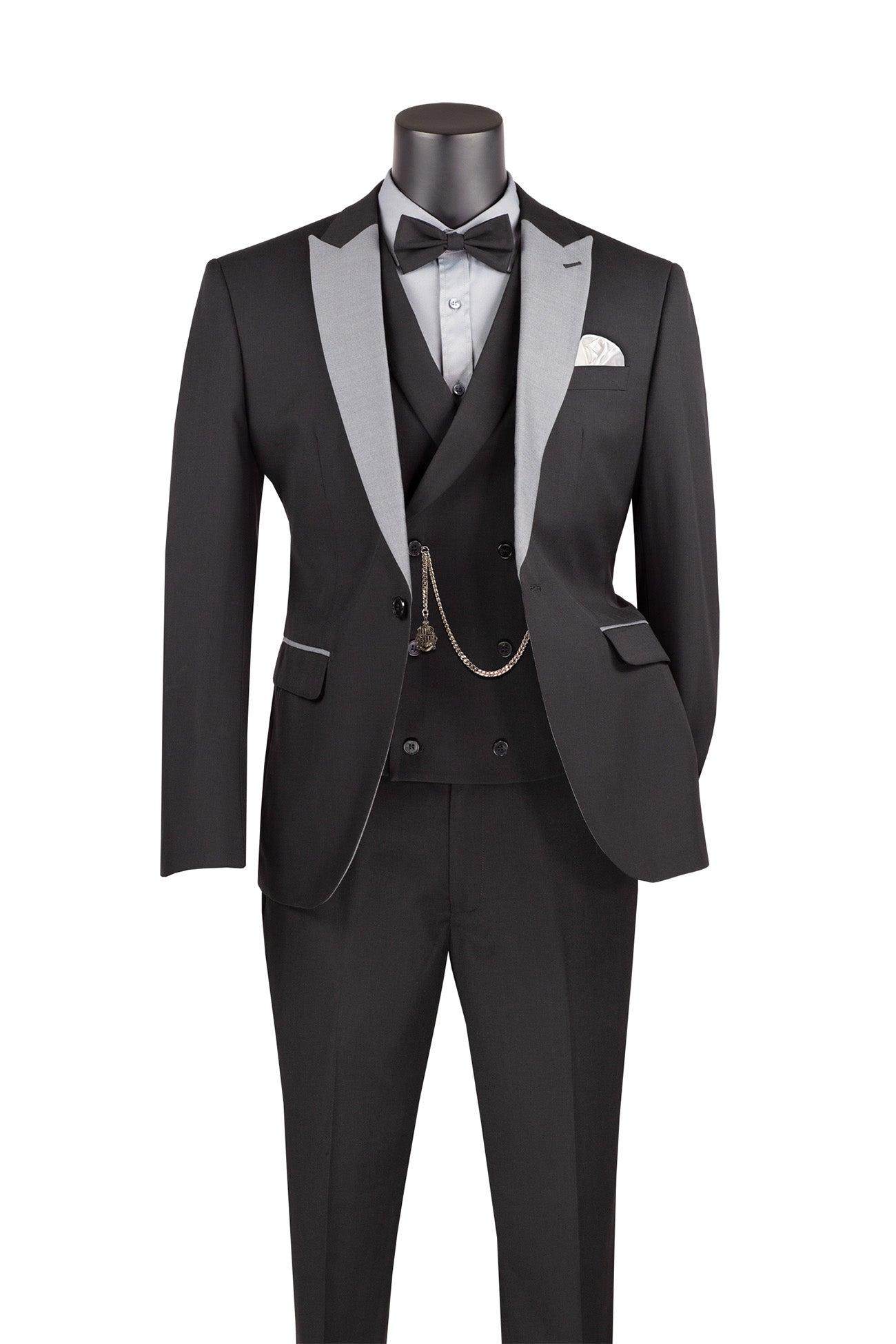Slim Fit Tuxedo 3 Piece with Matching Bow Tie in Black Product Image