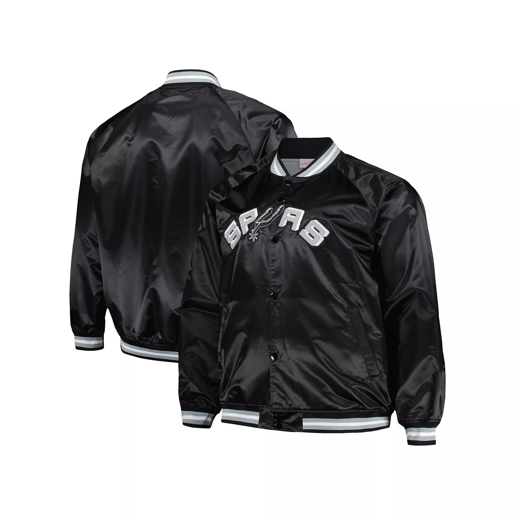 Men's Mitchell & Ness Black San Antonio Spurs Big & Tall Hardwood Classics Wordmark Satin Raglan Full-Zip Jacket,  Product Image