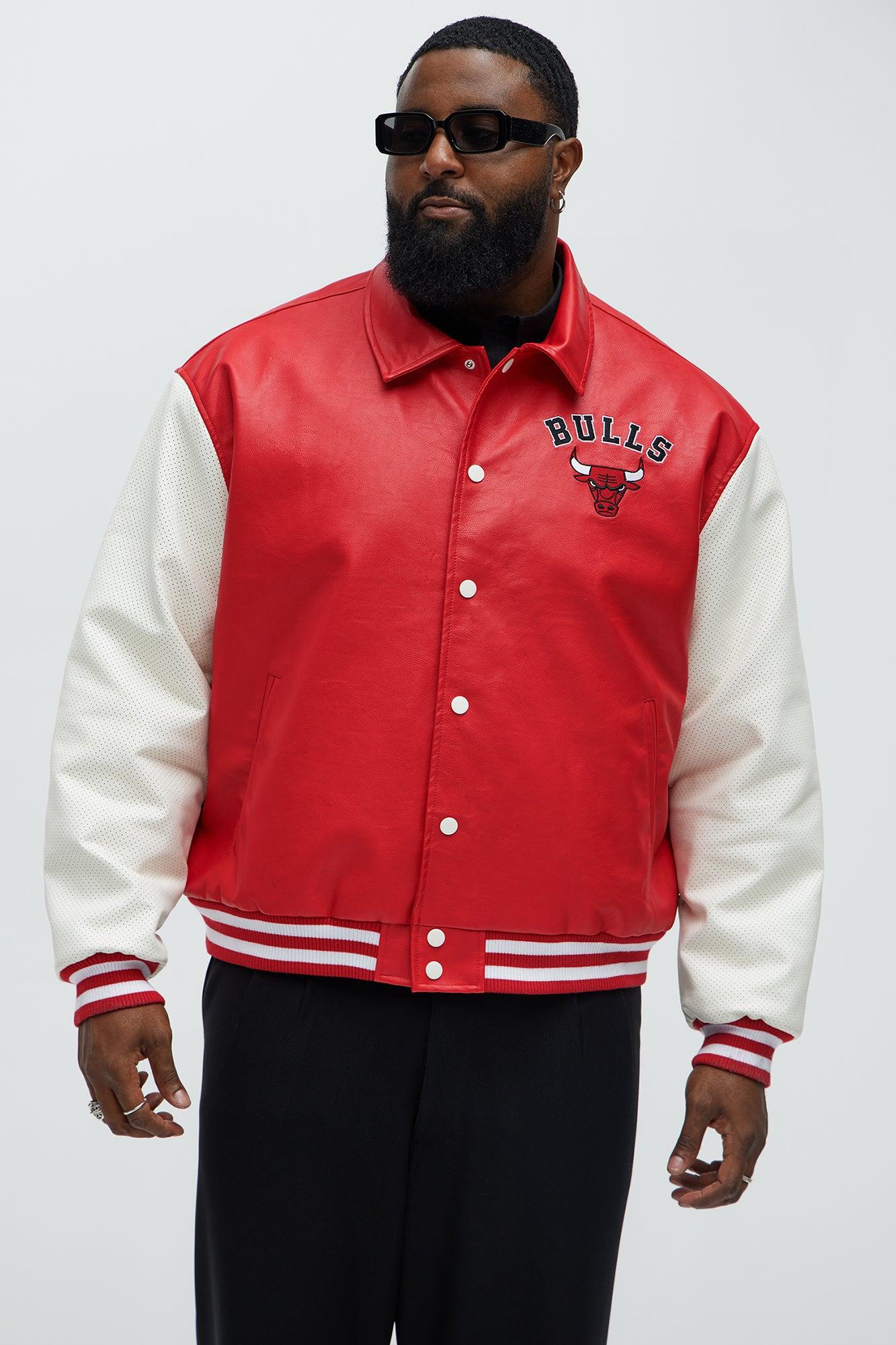 Bull Top Dawg Faux Leather Collared Varsity Jacket - Red Male Product Image