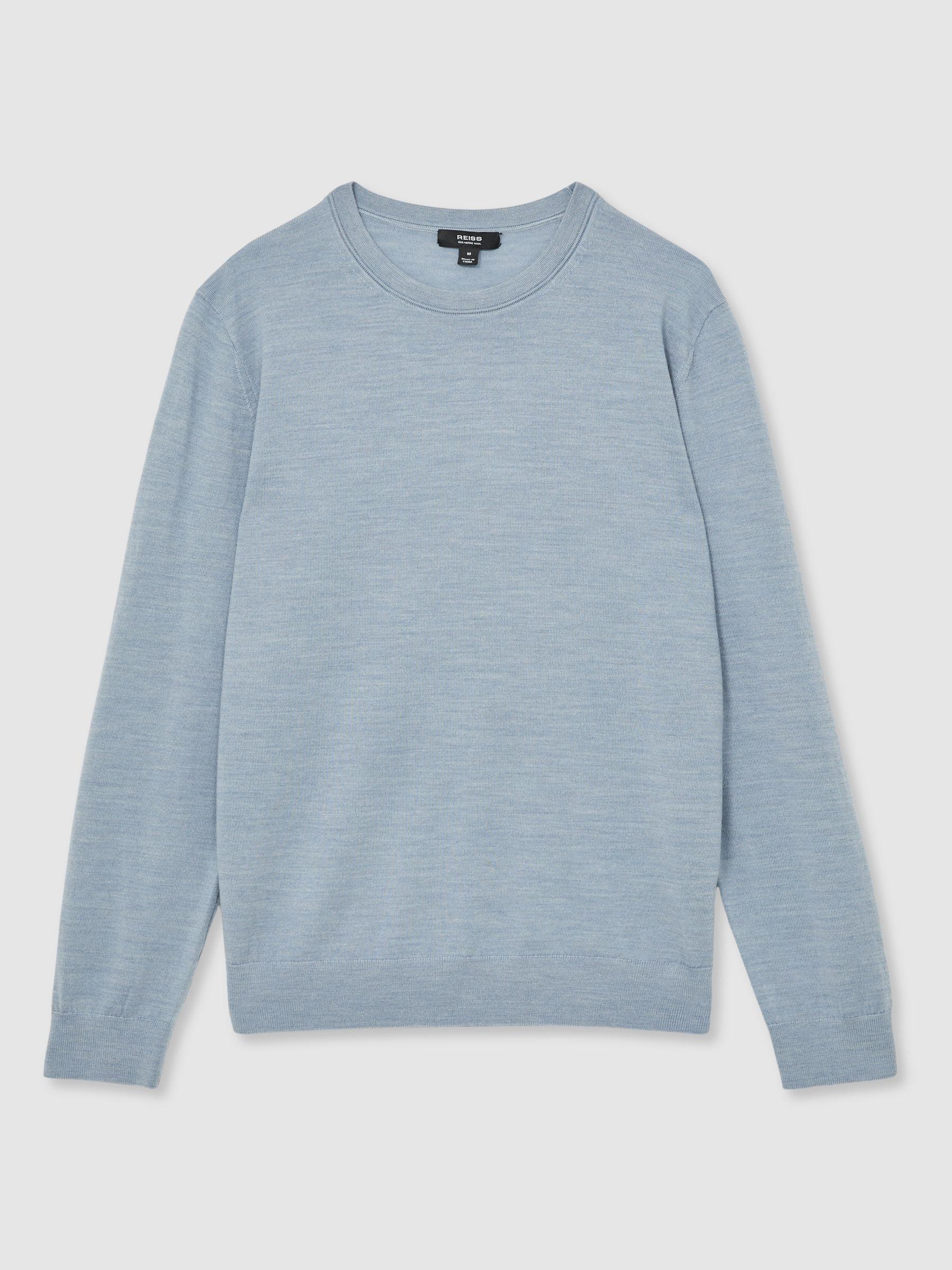 Merino Wool Crew Neck Jumper in Soft Blue Melange Product Image