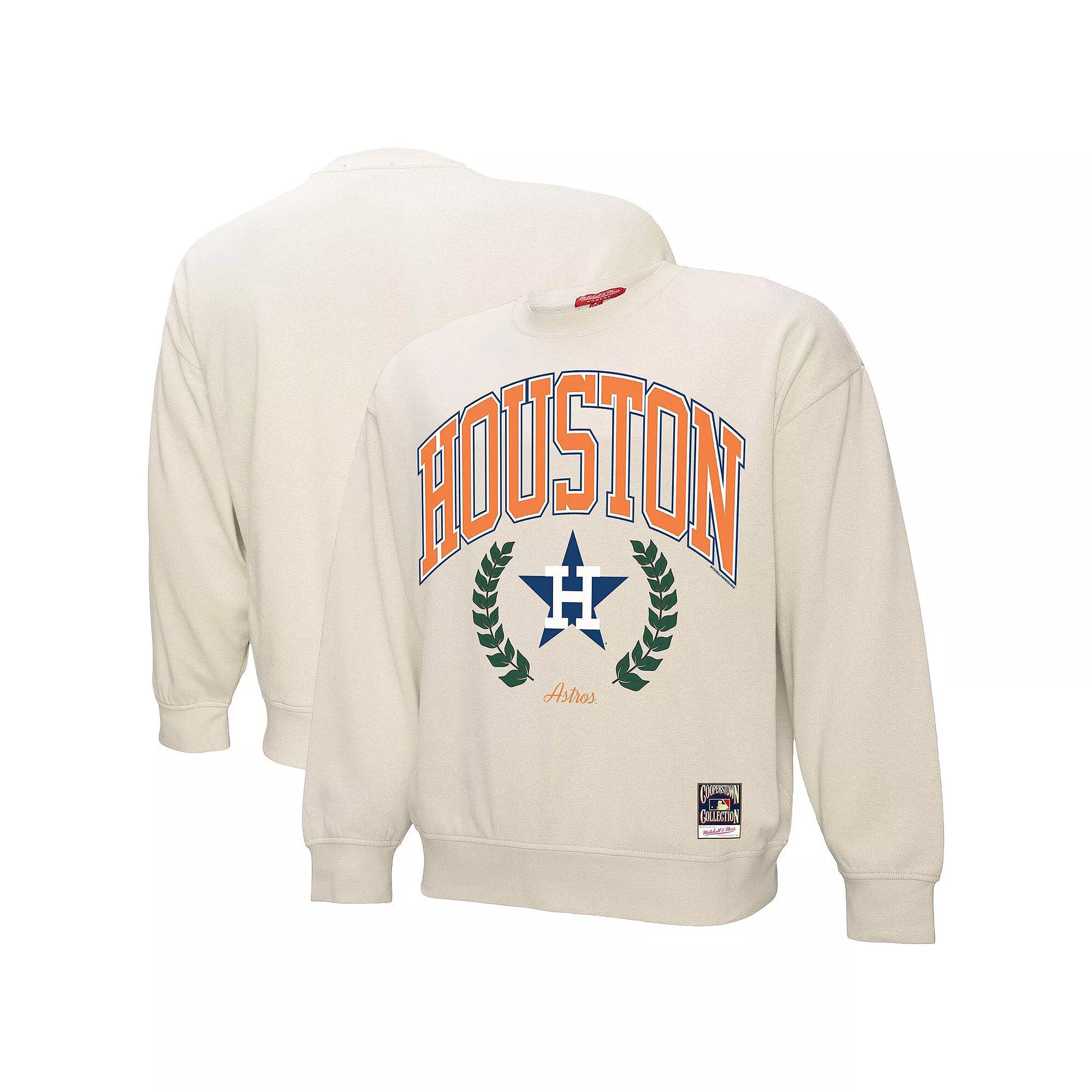 Women's Mitchell & Ness Cream Houston Astros Cooperstown Collection Laurel Crew Pullover Sweatshirt,  Product Image