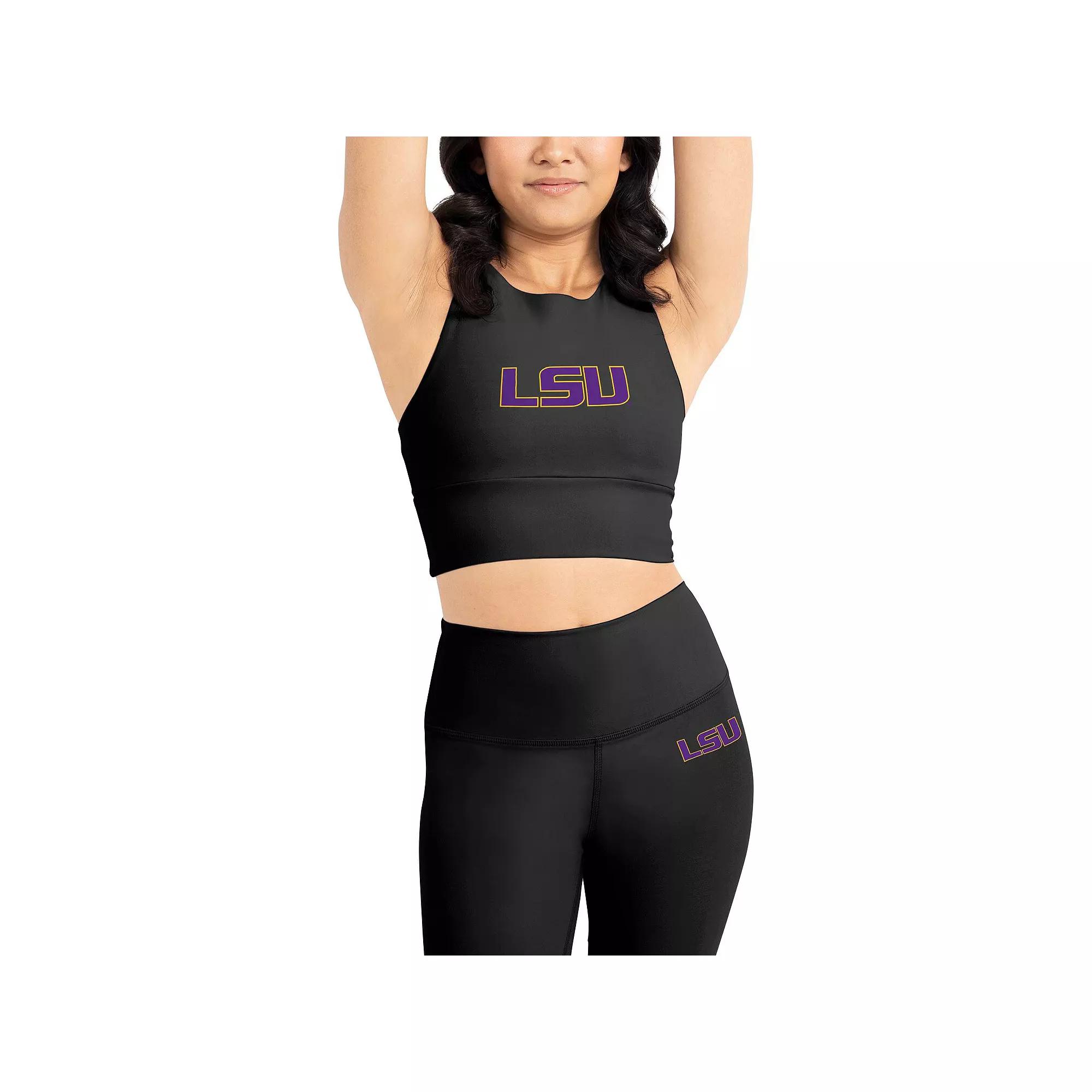 Women's Kadi Brand Black LSU Tigers Buttery Soft Midi Bra & Leggings Set,  Product Image