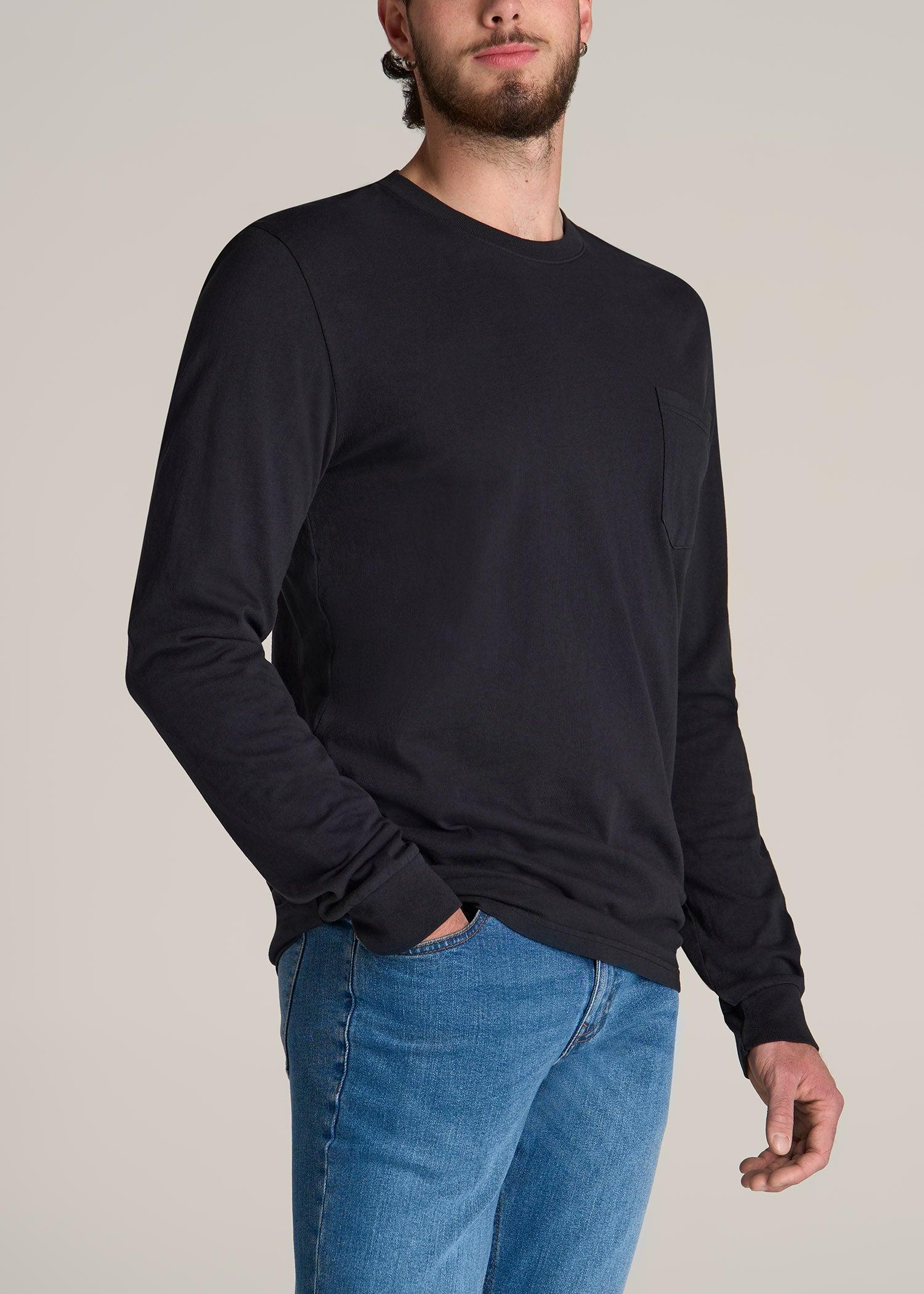 Garment Dyed Long Sleeve Pocket Tee for Tall Men in Black Male Product Image
