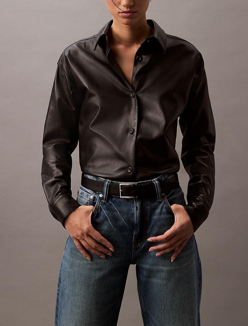 Lamb Leather Button-Down Shirt Product Image