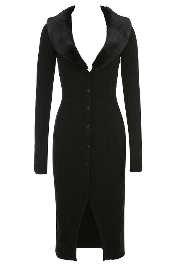 Raine  black faux fur trim dress - sale Product Image