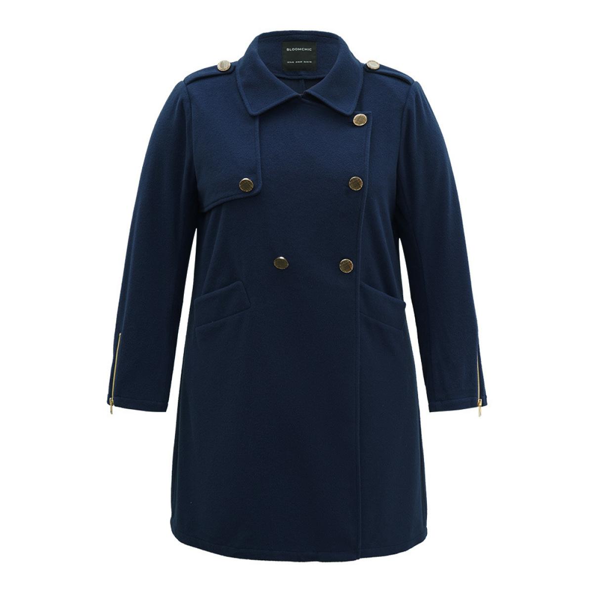 Plus Size Double Breasted Pocket Zipper Coat Women Indigo Casual Zipper Ladies Dailywear Winter Coats BloomChic 22-24/3X Product Image