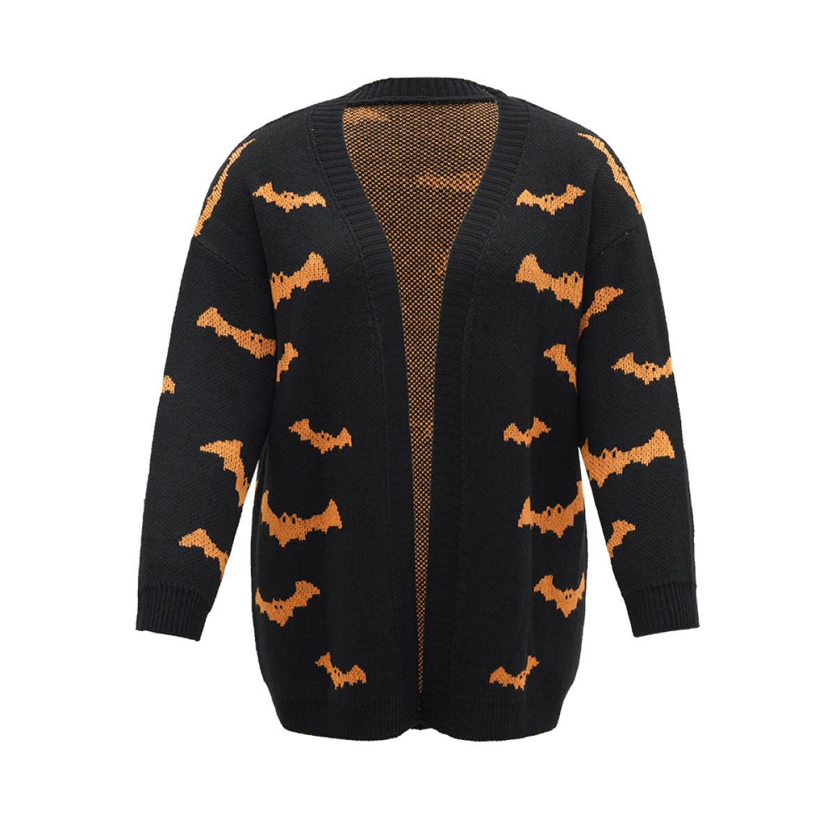 Plus Size Halloween Bat Graphic Open Front Cardigan Black Women Casual Loose Long Sleeve Festival-Halloween Cardigans BloomChic 22-24/3X Product Image