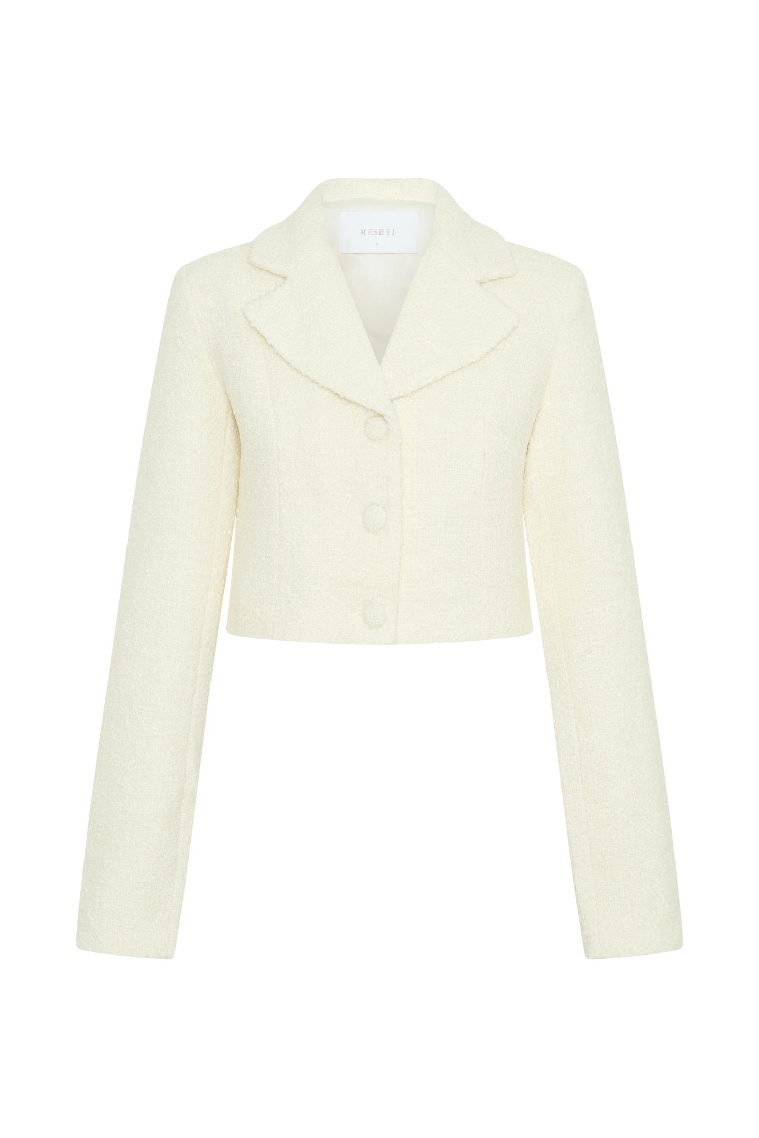 Mirelle Textured Boucle Cropped Long Sleeve Top - Ivory Product Image