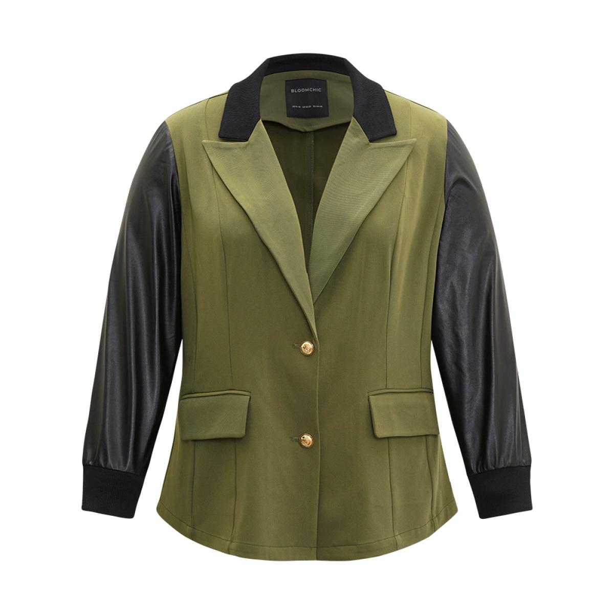 Plus Size Contrast Flap Pocket Button Fly Coat Women ArmyGreen Casual Contrast Ladies Dailywear Winter Coats BloomChic 10/M Product Image