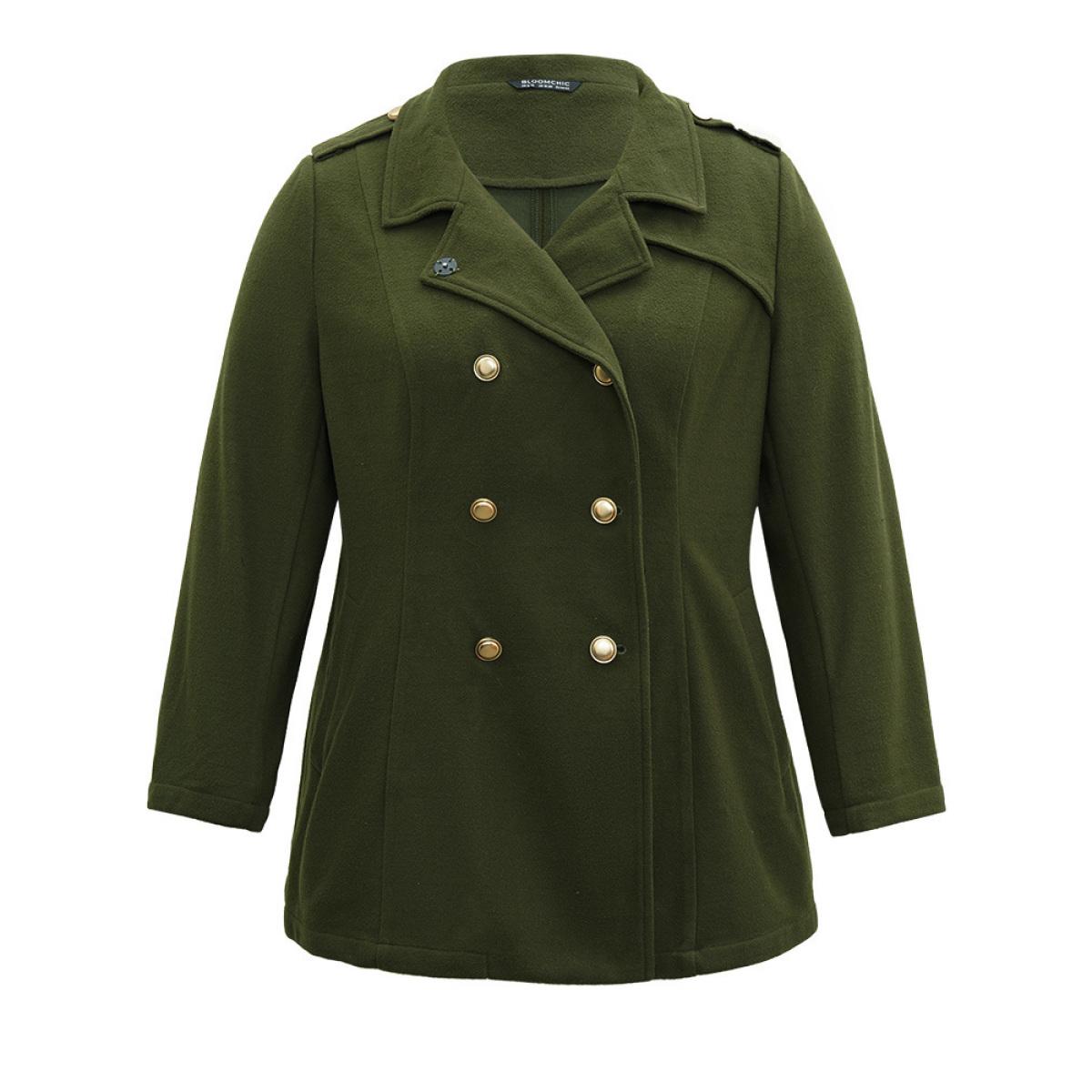 Plus Size Plain Double Breasted Lapel Collar Coat Women ArmyGreen Casual Plain Ladies Dailywear Winter Coats BloomChic 10/M Product Image