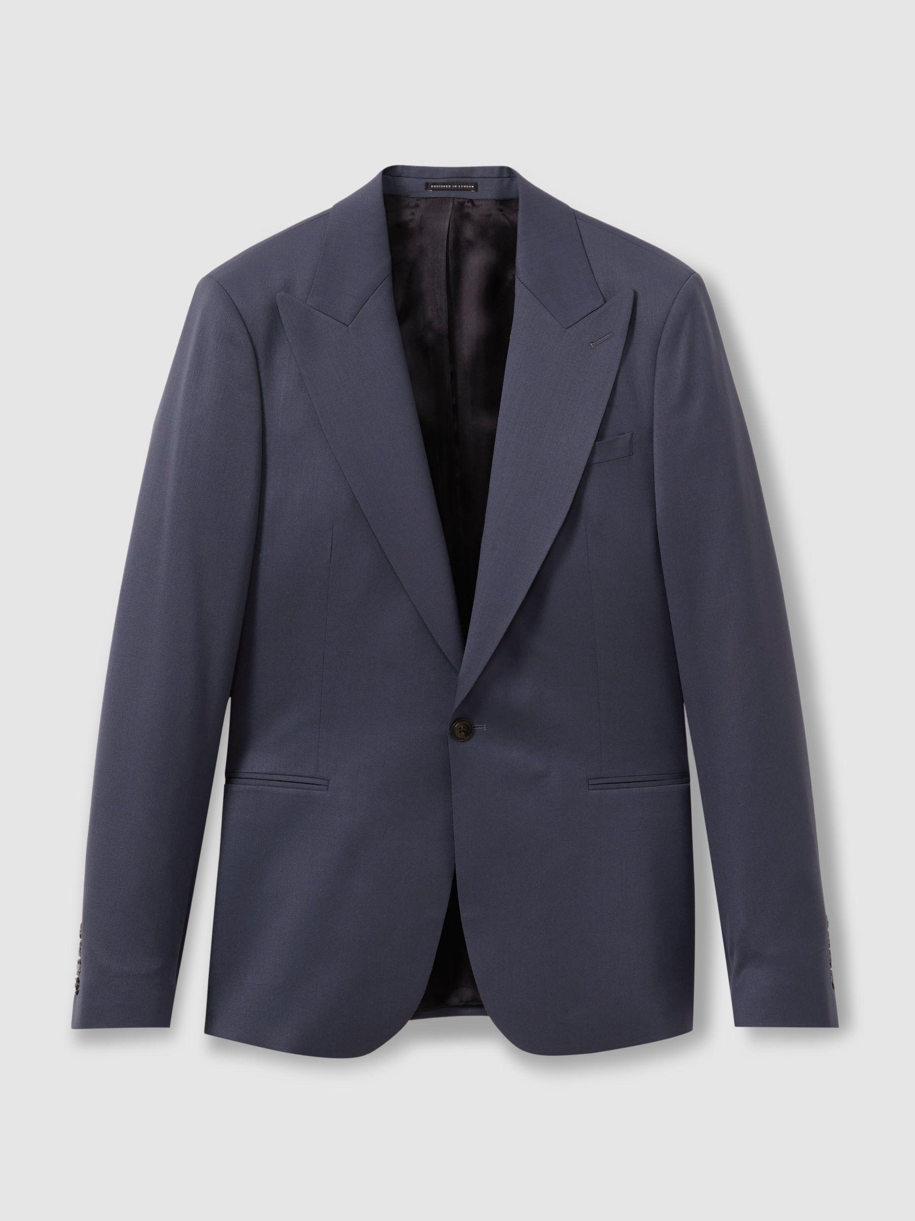 Bartley Airforce Blue Textured Wool Single Breasted Slim Fit Blazer Product Image