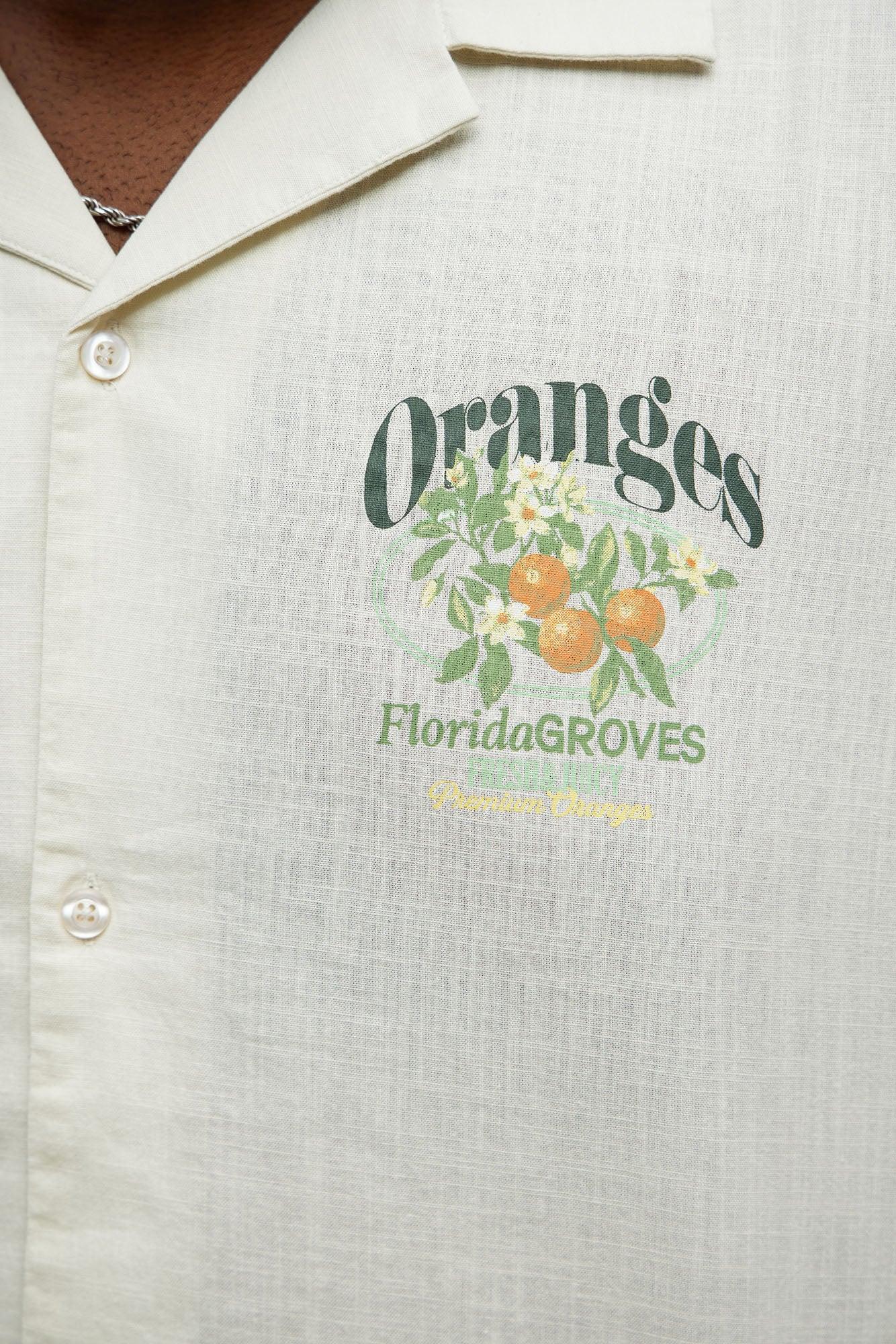 Florida Oranges Short Sleeve Button Up Shirt - Cream Product Image