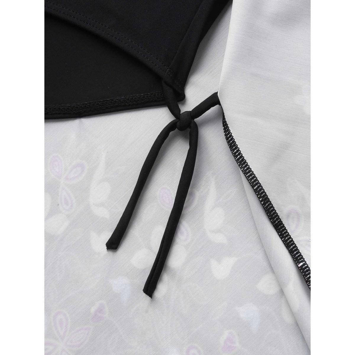 Plus Size Floral Print Surplice Neck Swim Dress Women's Swimwear Black Resort Bodycon Overlap Collar High stretch Curve Swim Dresses BloomChic 18-20/2X Product Image