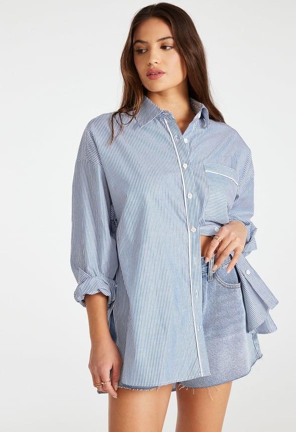 Poplin Oversized Men's Shirt With Piping Product Image