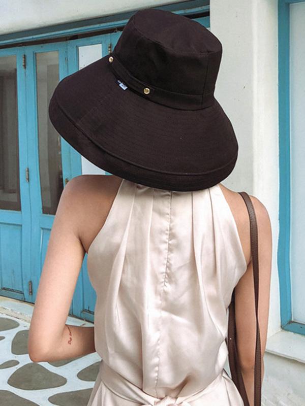 Casual Solid Sun-Protection Large Wide Brim Bucket Hat Product Image