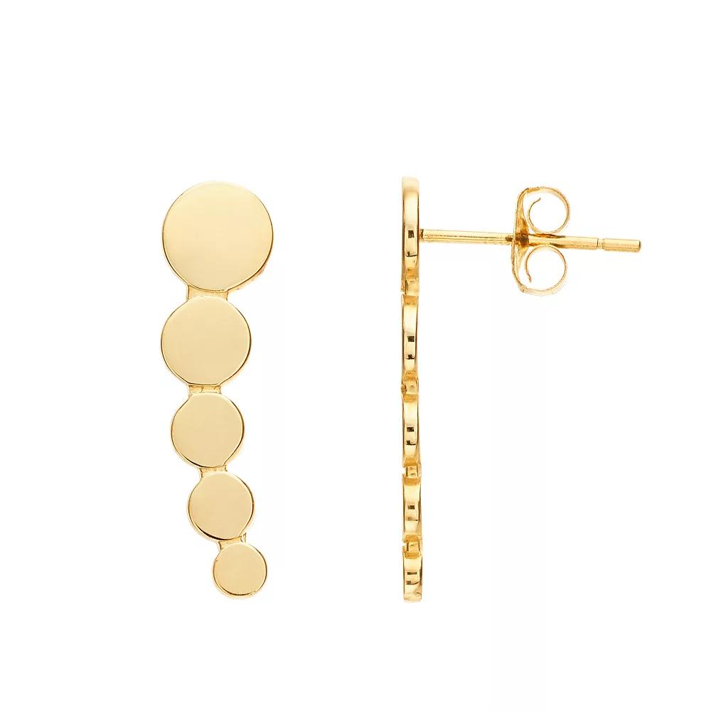 14k Gold Graduated Disc Ear Climber Earrings, Women's Product Image