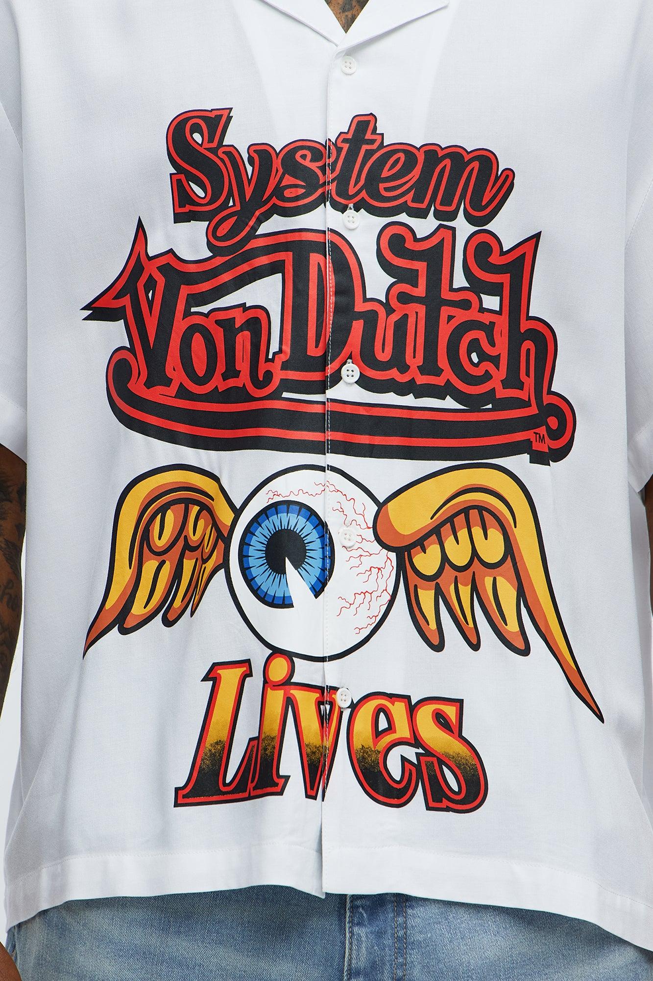 Von Dutch Cropped Logo Button Up Shirt - White Male Product Image