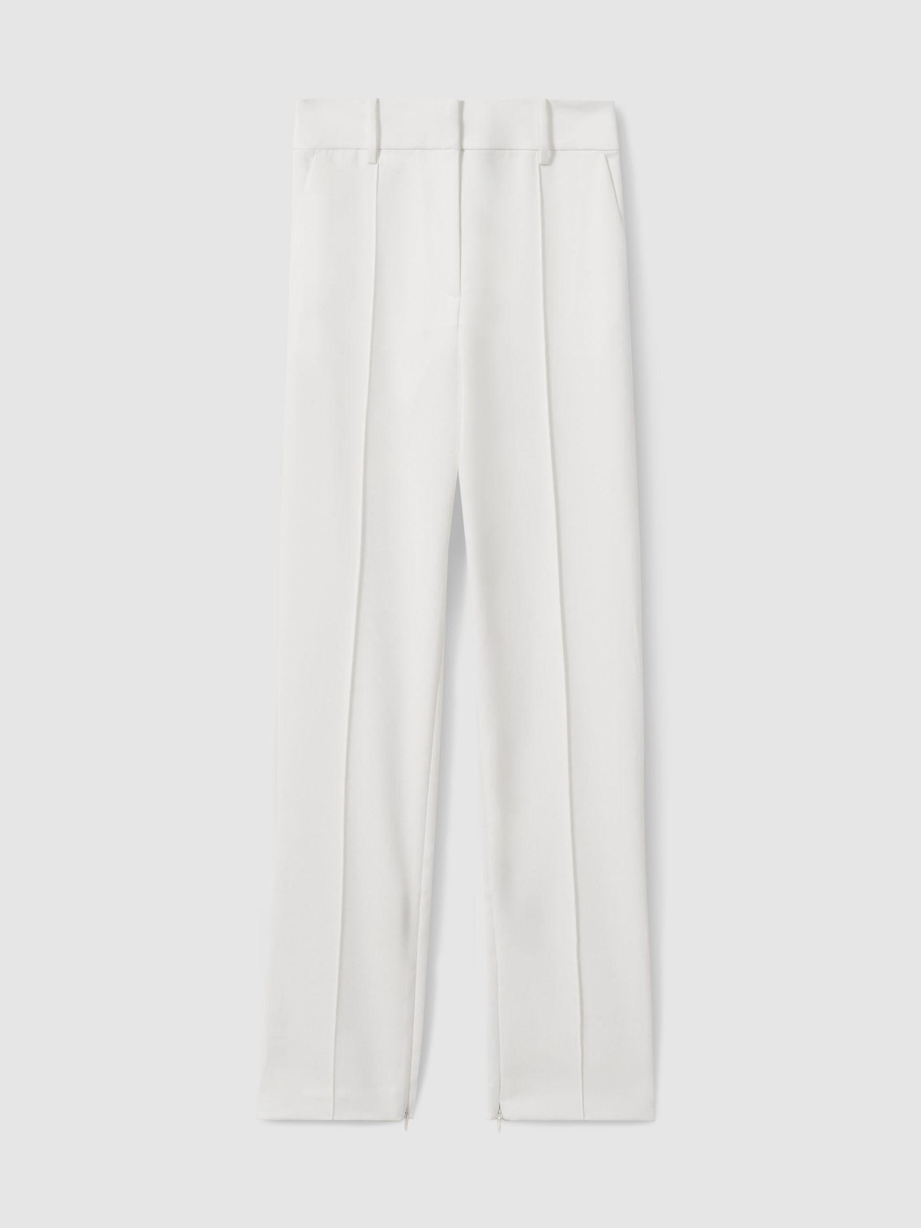 Acler Slim-Fit Ivory Ankle-Zip Tailored Trousers in Ivory Product Image