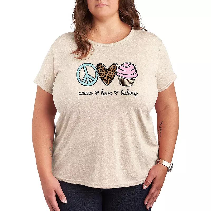 Plus Peace Love Baking Graphic Tee, Womens Grey Gray Product Image