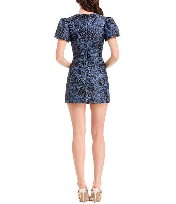Dress the Population Elsie Jacquard Metallic Puff Sleeve Crew Neck Sheath Mini Dress Product Image