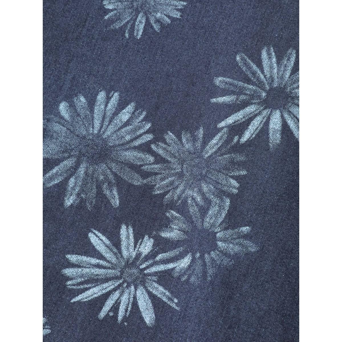 Plus Size Floral Print Belted Waist Midi Denim Dress Denimindigo Women Belted Elegant Side seam pocket Belt Timeless Denim Dresses BloomChic 26/4X Product Image