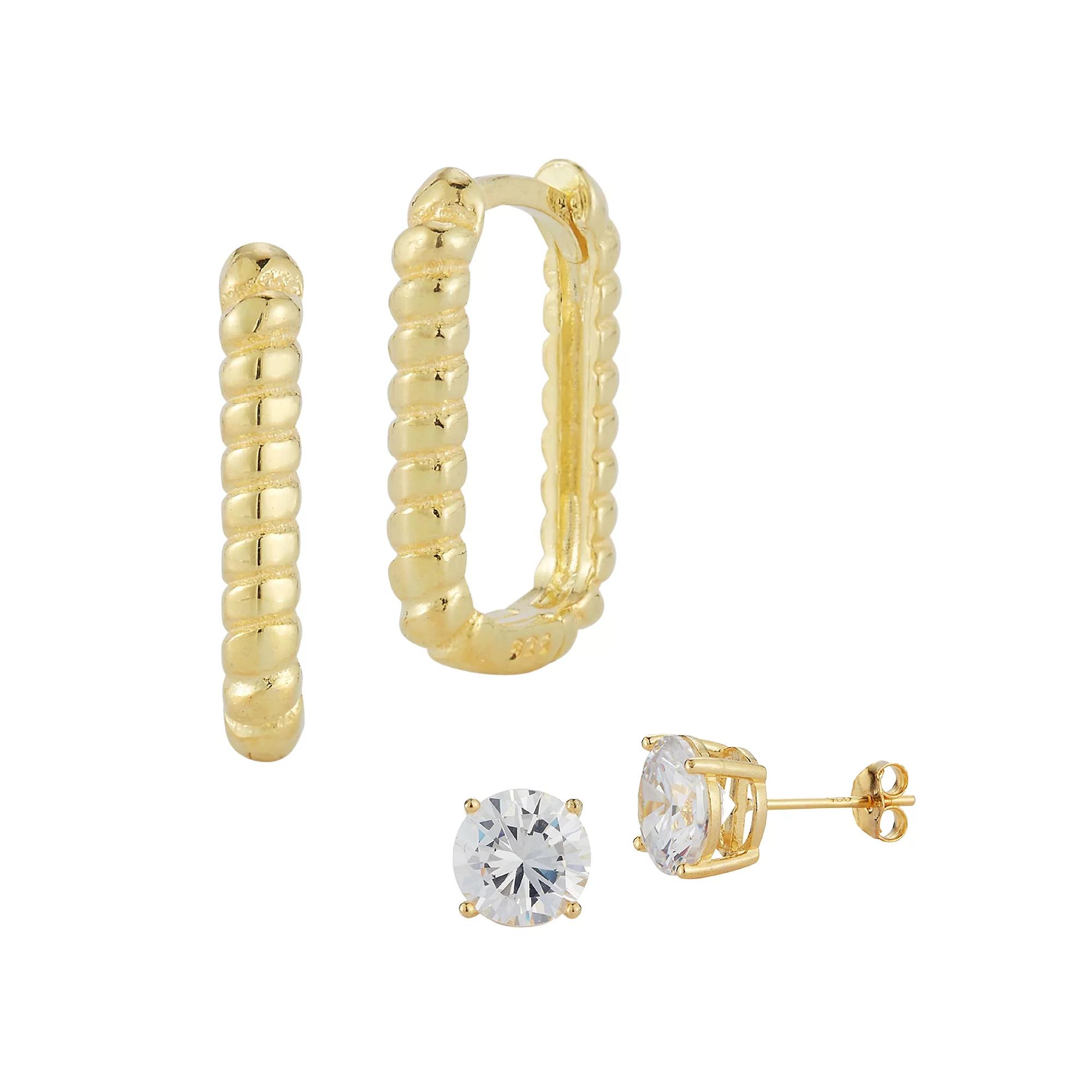 Sunkissed Sterling Cubic Zirconia Stud & Hoop Earring Set, Women's, Gold Tone Product Image
