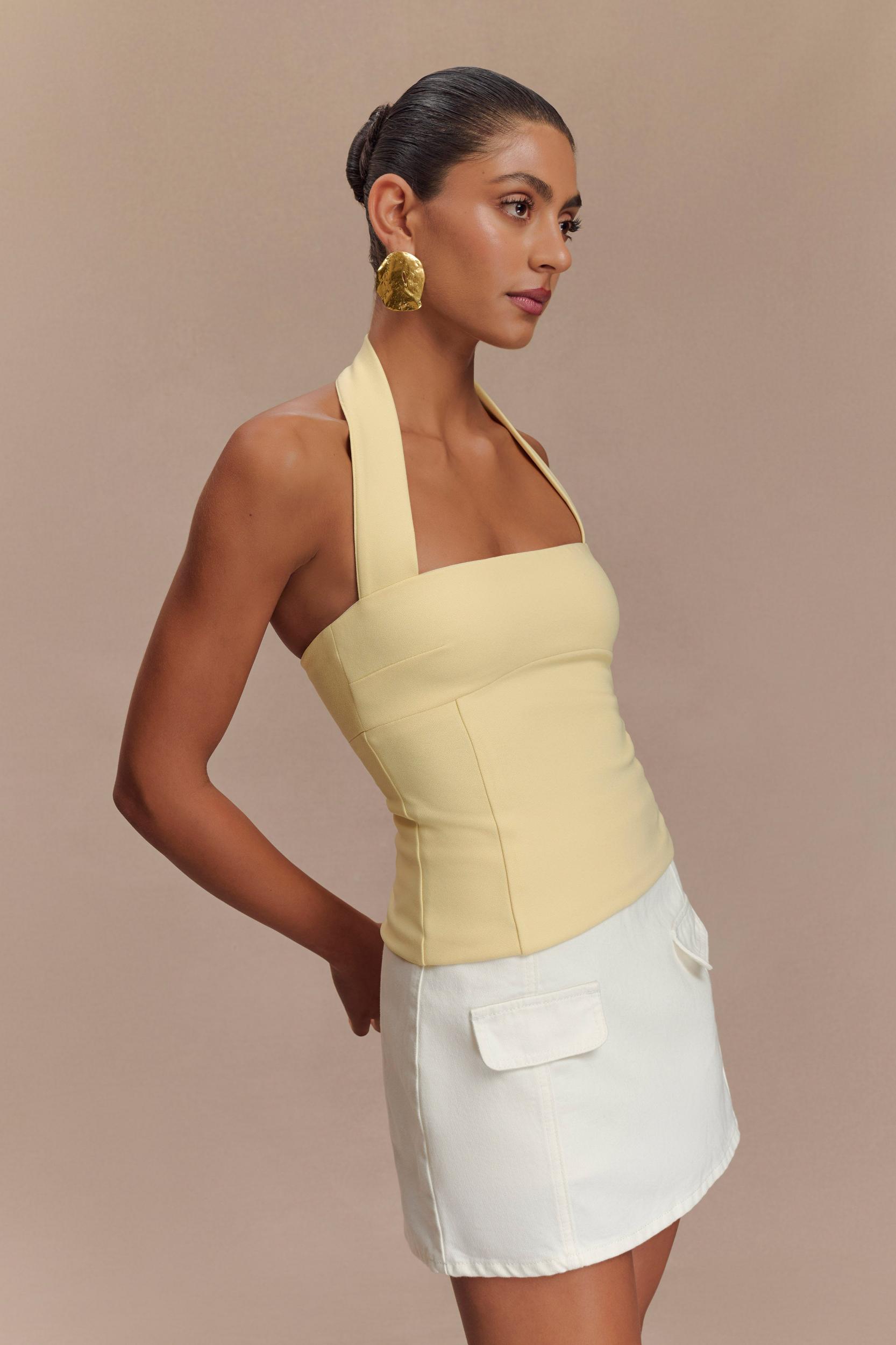 Amelita Suiting Halter Top - Pale Lemon Product Image
