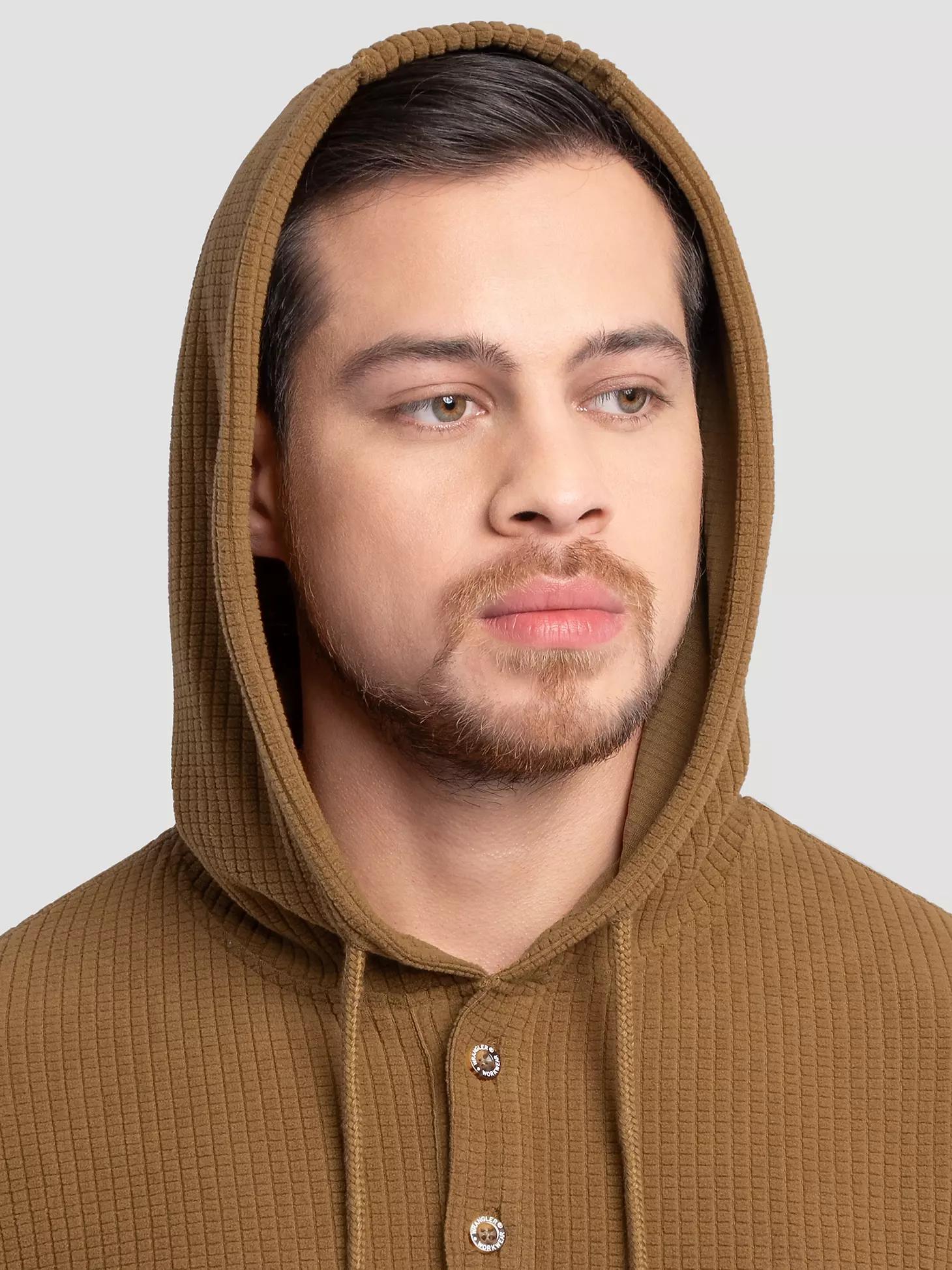 Men's Hooded Workwear Grid Fleece Henley in Rubber Product Image